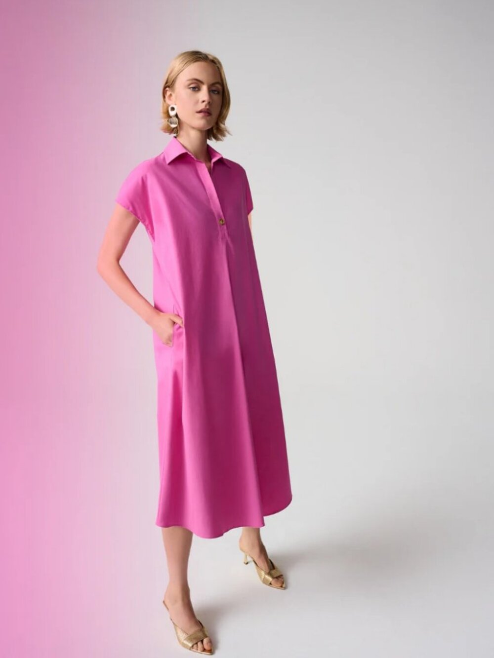 Joseph Ribkoff Hot Pink Shirt Midi Dress 8 10